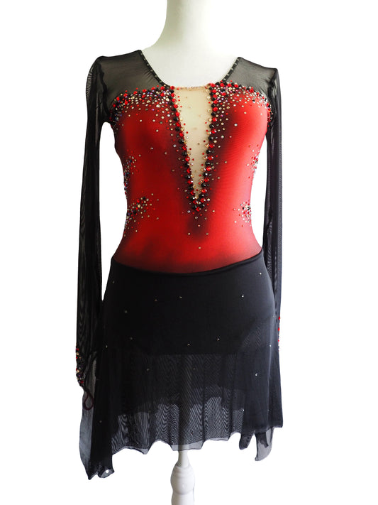 Competition Figure Skating Dress - Black and Red with Crystals